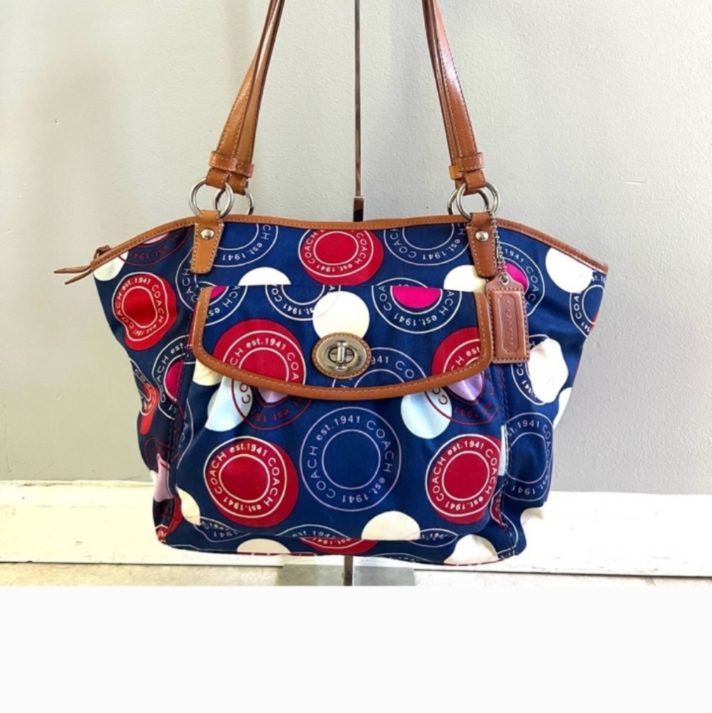 🌈 Coach Leah Polka Dot Tote Bag 🎒